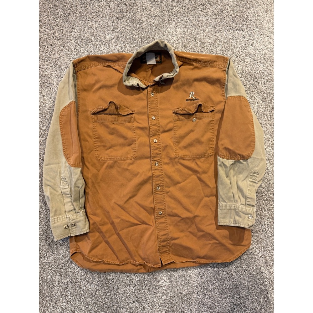 Remington Outdoor Clothing Shirt Men L Brown Tan Long Sleeve Work Utility Pocket